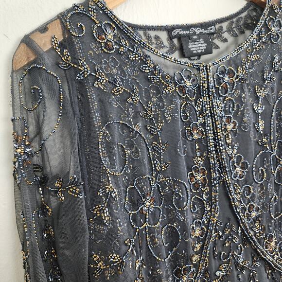 NWT Pisarro Nights Beaded Sequin Mesh Gown with Matching Jacket - Grey (Size 10) - Picture 6 of 16
